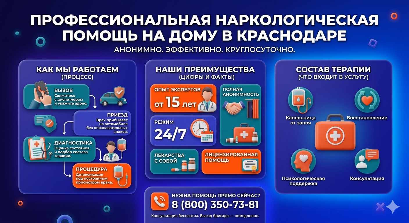 Инфографика о принципах лечения алкоголизма на дому в Пугачеве: этапы вызова нарколога, преимущества анонимной детоксикации и состав медицинской помощи.